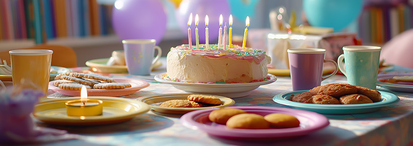 Gedeckter Festtisch mit Kuchen