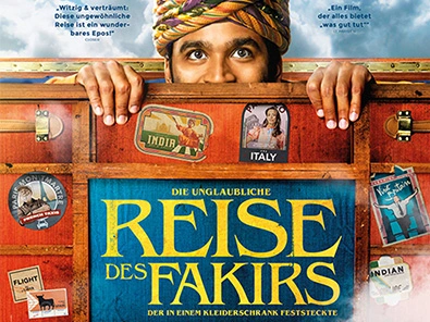 Das Filmplakat zu «Die unglaubliche Reise des Fakirs» mit Dhanush als Kofferpassagier Aja.