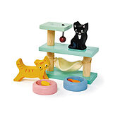 Tender Leaf 7508161 - Katzenbaum mit 2 Katzen und Zubehör, Holz, Pet Cats Set, Puppenhaus-Zubehör Spiel
