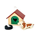 Tender Leaf 7508162 - Hundehütte mit Hund und Zubehör, Holz, Pet Dog Set, Puppenhaus-Zubehör Spiel
