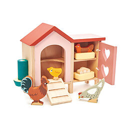 Tender Leaf 7508164 - Hühnerstall mit Zubehör, Holz, Chicken Coop, Puppenhaus-Zubehör Spiel