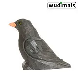 Wudimals A041014 - Amsel, Blackbird, handgeschnitzt aus Holz Spiel