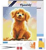 Figured'Art DP-SFA185-Y - Mini Diamond Painting, Süßer Golden Retriever Welpe, Leinwand-Keilrahmen (25x25cm), DIY Bastelset Spiel