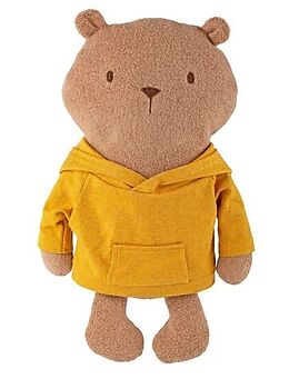 Sigikid 52903 - Kuschelfreunde Mister O'Lui, Biberbär mit gelbem Hoodie, Teddyfleece-Stofffigur, ca. 34 cm Spiel