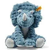 Steiff 087806 - Dixi Triceratops, sitzend, petrol/grau, Dino, Plüsch, 28 cm Spiel
