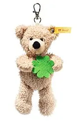 Steiff 112621 - Anhänger Fynn Teddybär Good Luck, Teddy mit Kleeblatt, beige/grün, Plüsch-Schlüsselanhänger, 12 cm Spiel