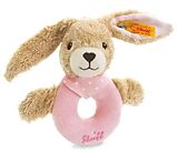 Steiff 237591 - Hoppel Hase Greifring mit Rassel, rosa, Plüsch, 12 cm Spiel