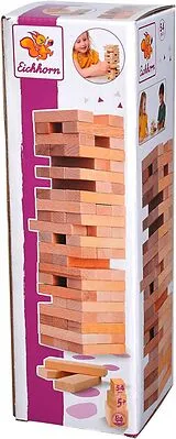 Eichhorn 100002466 - Stapelspiel, Wackelturm, Geschicklichkeitsspiel für die ganze Familie, Balance Tower gefertigt aus unbehandelten Holz, 54-teilig Spiel