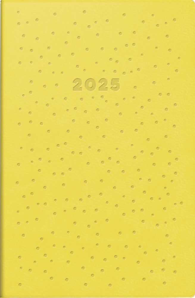 rido/idé 7011055045 Taschenkalender Modell partner/Industrie I (2025) "Dots"| 2 Seiten = 1 Woche| A7| 224 Seiten| Kunstleder-Einband Trend| flexibel| gelb