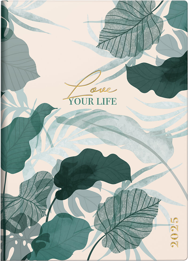 rido/idé 7018307015 Taschenkalender Modell Technik III (2025) "Love Your Life"| 1 Seite = 1 Tag| A6| 384 Seiten| Grafik-Einband| hellgrau