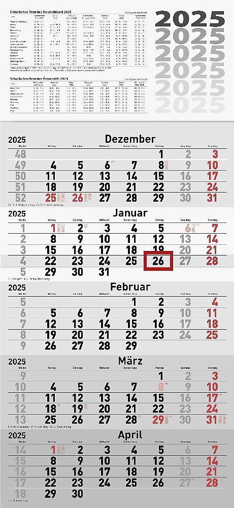 rido/idé 7033520005 5-Monatskalender (2025)| 1 Blatt = 5 Monate| 300 × 495 mm| 12 Blatt