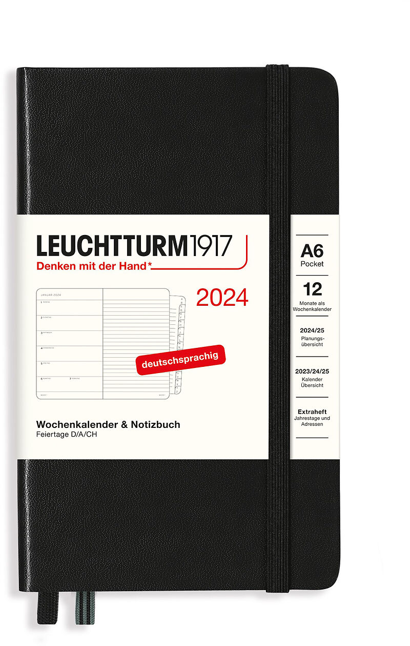 LEUCHTTURM Agenda Pocket 2025 44370497 1W/1S schwarz HC A6