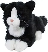 Teddy Hermann 90689 - Katze liegend, 20 cm, schwarz/weiß, Plüschtier Spiel