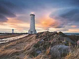 Magische Stimmung über dem Leuchtturm von Akranes Island Puzzle Spiel