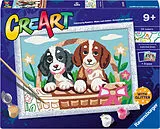 CreArt, Malen nach Zahlen Kinder - Hunde im Körbchen Spiel