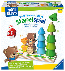 Ravensburger ministeps 4580 Butz' bärenstarkes Stapelspiel, Stapelbrett aus Holz mit Türmchen von 1-5 Teilen, Baby-Spielzeug ab 1 Jahr Spiel