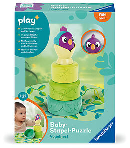 Ravensburger 4857 play+ Baby-Stapel-Puzzle: Vogelnest, Montessori-Puzzle, Silikon, Saugnapf-Spielzeug für Baby ab 6 Monaten Spiel