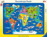 Ravensburger Kinderpuzzle - 06641 Weltkarte mit Tieren - Rahmenpuzzle für Kinder ab 4 Jahren, mit 30 Teilen Spiel