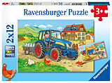 Ravensburger Kinderpuzzle - 07616 Baustelle und Bauernhof - Puzzle für Kinder ab 3 Jahren, mit 2x12 Teilen Spiel