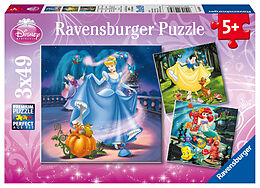 Ravensburger Kinderpuzzle - 09339 Schneewittchen, Aschenputtel, Arielle - Puzzle für Kinder ab 5 Jahren, Disney-Puzzle mit 3x49 Teilen Spiel