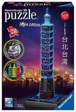 Ravensburger 3D Puzzle 11149 - Taipei 101 Night Edition - leuchtet im Dunkeln - das Financial Center und Wahrzeichen von Taipeh als LED beleuchtetes 3D Modell für Puzzlefans ab 8 Jahren Spiel