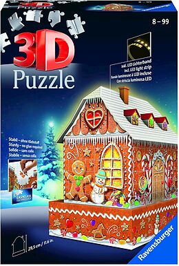 Ravensburger 3D Puzzle 11237 - Lebkuchenhaus bei Nacht - 216 Teile - Weihnachtsdeko für Erwachsene und Kinder ab 8 Jahren - leuchtet im Dunkeln Spiel