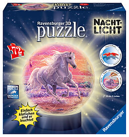Ravensburger 3D Puzzle 11843 - Nachtlicht Puzzle-Ball Pferde am Strand - ab 6 Jahren, LED Nachttischlampe mit Klatsch-Schalter Spiel