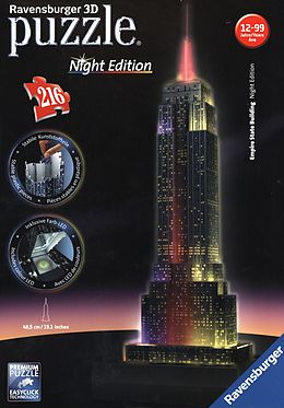 Ravensburger 3D Puzzle 12566 - Empire State Building Night Edition - eines der bekanntesten Wahrzeichen von New York - LED beleuchtetes Gebäude - ab 10 Jahren Spiel