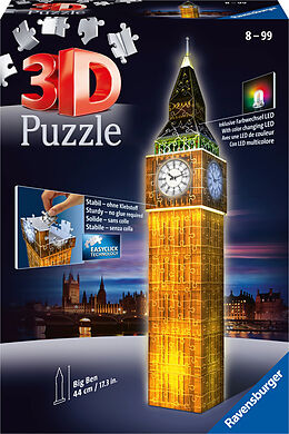 Ravensburger 3D Puzzle 12588 - Big Ben Night Edition - Das Wahrzeichen aus London, offiziell Elizabeth Tower, als LED beleuchtetes Bauwerk - für Modellbau und Puzzle Fans ab 8 Jahren Spiel