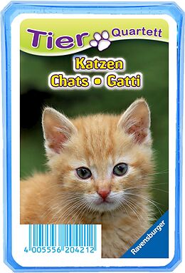 Ravensburger 20421 - Tierquartett Katzen, Klassiker für 3-6 Spieler ab 4 - 12 Jahre, 32 Katzenrassen Spiel