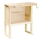 PEBARO 489 - Werkbank Vollholz Natur mit 2 Einspannhalterungen, höhenverstellbar, Kinder-Werkbank Spiel