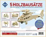 PEBARO 850 - Holzbausatz Technik-Set (Lokomotive, Fahrrad, Hubschrauber, Oldtimer, Doppeldecker), 5 Holzkonstruktionen zum Zusammenstecken Spiel