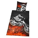 Herding MOTOCROSS Bettwäsche-Set, Wendemotiv, Bettbezug 135 x 200 cm, Kopfkissenbezug 80 x 80 cm, Polyester Spiel