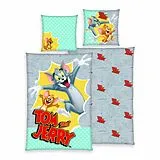 Tom & Jerry 4473209050 - Bettwäsche (grau), 80x80 cm + 135x200 cm, 100% Baumwolle Spiel