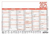 Kalender Zettler - Arbeitstagekalender 2025 weiß/rot, 21x14,8cm, Plakatkalender mit Monatsübersicht, 6 Monate auf 1 Seite, Ferientermine, Arbeitstage-, Tages- und Wochenzählung und deutsches Kalendarium von 