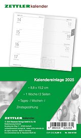 Geheftet Zettler - Kalender-Ersatzeinlage 2025, 8,8x15,2cm, Ersatzeinlage für Taschenplaner Typ 560, in Folienverpackung, 1 Monat auf 1 Seite, Tages,- Wochen- und Arbeitstagezählung und deutsches Kalendarium von 