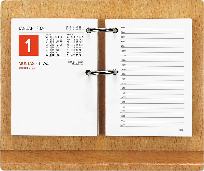 Holzuntersatz für Umlege-Kalender - 18,5x15,5 cm - mit Stiftablage - sehr stabil - 331-0000