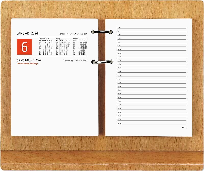 Holzuntersatz für Umlege-Kalender - 24,5x18,5 cm - mit Stiftablage - sehr stabil - 333-0000