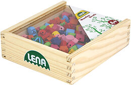 Lena 32020 - Holzperlen Holzkiste, Bastelset mit 160 Fädelperlen, sortiert Spiel