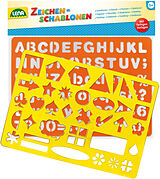 Lena 65774 - Zeichenschablonen Set Alphabet, Zahlen und Zeichen, Malset mit Farbvorlagen und 2 Schablonen je 26x19cm Spiel