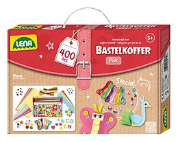 LENA 42714 - Bastelkoffer Pink (Papier/Moosgummi/Pompons/etc.), 400 Teile Spiel