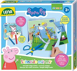 LENA 42730 - Schneide mit mir Peppa Pig, Bastelset mit Ausmalbilder zum Schneiden und puzzeln, Spiel