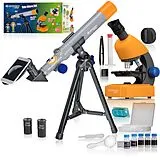 Bresser Junior 8850900 - Mikroskop & Teleskop Set mit Mikroskop 40x-640x Vergrößerung und 40/400mm Teleskop Spiel