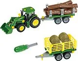 John Deere Traktor mit Holz u. Heuwagen Spiel