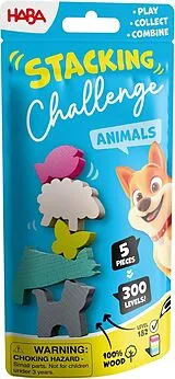 HABA 2013867001 - Stacking Challenge Animals, Tier-Stapel-Duell, 5-teilig, Stapelspiel Spiel