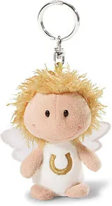 NICI 34555 - Schlüsselanhänger Schutzengel mit Hufeisen "Ich pass auf dich auf", Glücksbringer, weiß, 7 cm Spiel