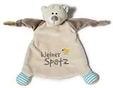 NICI 40041 - My First Nici, Schmusetuch Bär, Kuscheltier, Botschaft und Bildmotiv gestickt, kleiner Spatz, 25 x 25 cm Spiel