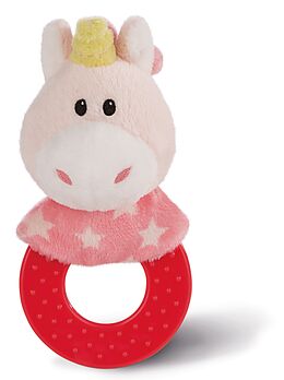 NICI 43654 - Einhorn Stupsi, Beißring, 12 cm, rosa/rot Spiel