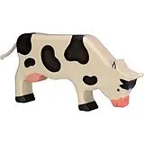 Holztiger 80002 - Kuh, grasend, schwarz/weiß, Holz, 9 cm Spiel