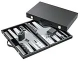 Philos 1731 - Backgammon Filzinlet grau-weiß-schwarz, medium, Koffer Kunstleder Spiel